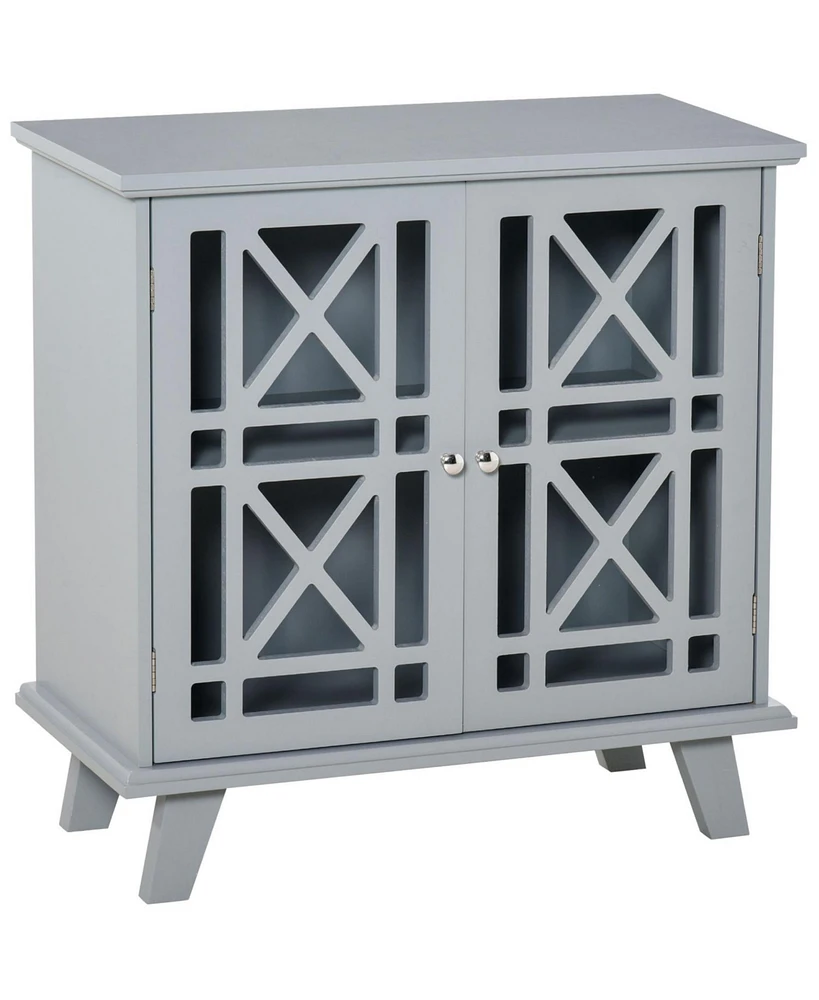 Sideboard Buffet Cabinet, Kitchen Storage Cabinet, Accent Cabinet with Double Fretwork Doors and Metal Handles for Living Room, Gray