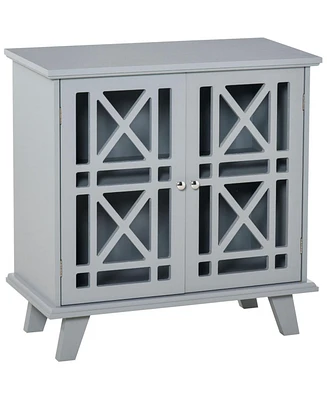Sideboard Buffet Cabinet, Kitchen Storage Cabinet, Accent Cabinet with Double Fretwork Doors and Metal Handles for Living Room, Gray