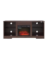 Tv Stand Electric Fireplace Glass Shelves