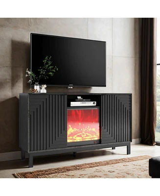 Mid-Century Modern Tv Stand with 18" Electric Fireplace