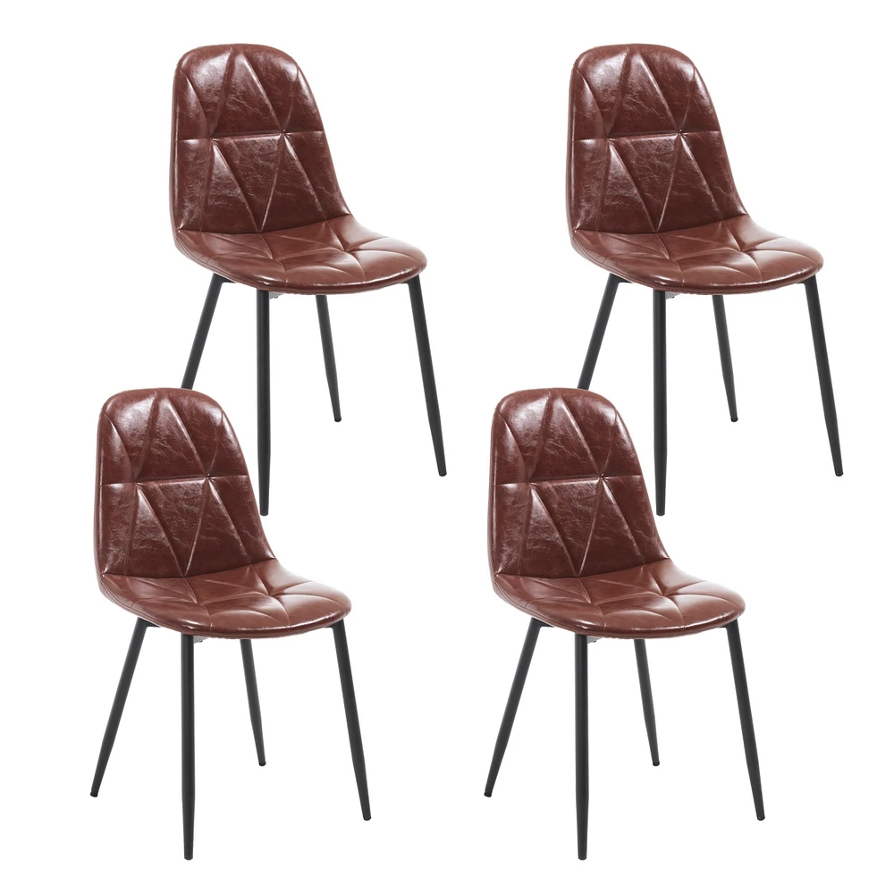 Modern Faux Leather Dining Chairs (Set of 4), High Backrest, Metal Legs
