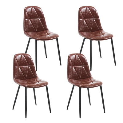 Modern Faux Leather Dining Chairs (Set of 4), High Backrest, Metal Legs
