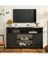 Black Entertainment Center with Infrared Electric Fireplace and Storage