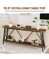 70.9" Extra Long Sofa Console, Entryway Table with 2-Tier Storage