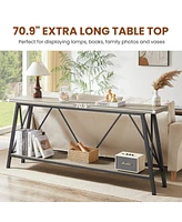 70" Long Sofa Console Table with 2 Shelves for Entryway, Living Room, Rustic Gray