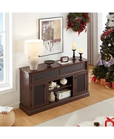 Embossed Tv Stand with Sliding Door, Dark Cherry, 58"W x 15"D x 31.7"H