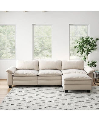 Living Room Furniture Luxury Sectional Sofa Couch with Ottoman Soft Velvet Upholstered Sofa Beige
