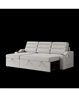 83" Convertible Sofa Bed with Storage, Recliner, and Cup Holder