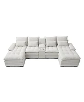 130" U-Shaped Sofa Set with Console, Cupholders, and Chaise for Living Room (White)