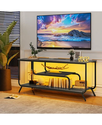 Stylish Tv Stand with Outlets & Led Lights for TVs up to 55