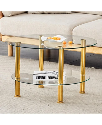 Contemporary Glass Coffee Table with Gold Legs (27.5" Top, 23.6" Bottom)