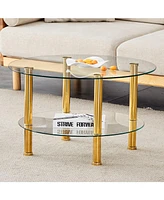 Contemporary Glass Coffee Table with Gold Legs (27.5" Top, 23.6" Bottom)