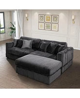Oversized Cloud Sectional Sofa with Moveable Ottoman (Grey)