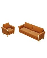 Mid-Century Velvet Sofa and Armchair Set with Gold Accents