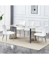 Pandora Patterned Sintered Stone Table with Stainless Steel Legs and 4 Pu Chairs