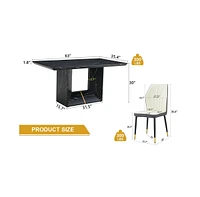 Black Marble Dining Set with White & Gray Pu Chairs