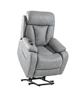 Electric Power Lift Recliner Chair for Elderly, Fabric Recliner Chair for Seniors, Home Theater Seating, Living Room Chair, Side Pocket, Remote Contro