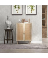 Sideboard Buffet Cabinet, Kitchen Cabinet, Coffee Bar Cabinet with 2 Rattan Doors and Adjustable Shelves, Natural