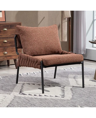Cozy Accent Lounge Chair with Braided Upholstery, Metal Frame (Brown)