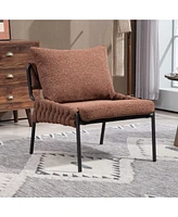 Cozy Accent Lounge Chair with Braided Upholstery, Metal Frame (Brown)