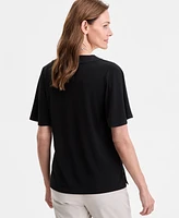 Jm Collection Petite V-Neck Trapunto-Stitch Crepe Top, Exclusively at Macy's