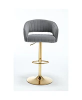 modern velvet bar chair, back hollowed-out with armrest, gold horn cross-legged, height adjustable