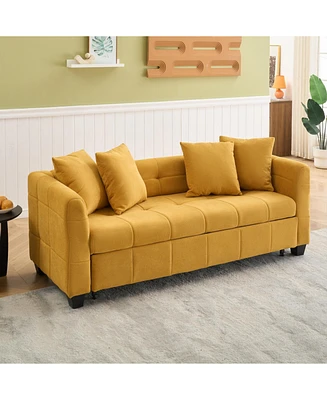Yellow 3-Seater Flannel Sofa Bed