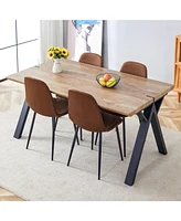 Wood-Textured Mdf Dining Set: 63" Table and 4 Brown Round Corner Chairs