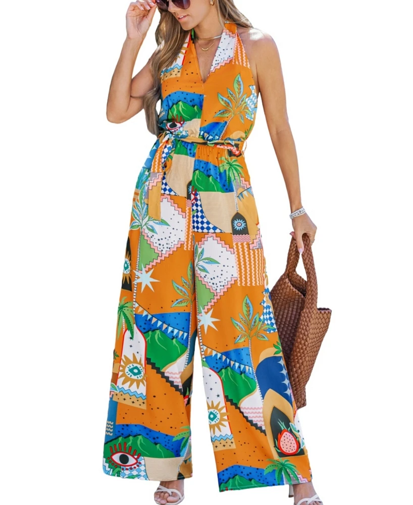 Cupshe Women's Tropical Paradise Wide Leg Jumpsuit