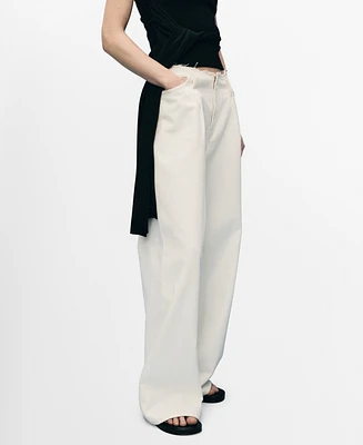 Mango Women's Frayed Waist Wide Leg Denim Pants