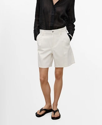 Mango Women's Pleated Denim Bermuda Shorts