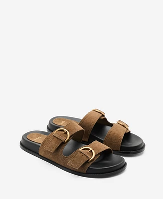 Mango Women's Natural Fiber Strap and Buckle Leather Sandals