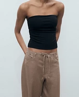 Mango Women's Wide Leg Linen Pants
