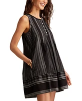 Lucky Brand Women's Cotton Pintuck Button-Front Mini Dress