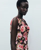 Mango Women's Draped Neck Floral Dress