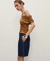 Mango Women's Rinse-Wash Denim Pleated Bermuda Shorts