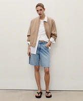 Mango Women's Frayed Hem Denim Bermuda Shorts