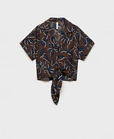 Mango Women's Floral-Print Knot Detail Cropped Shirt