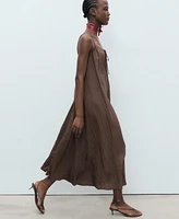 Mango Women's Bow Detail Textured Midi Dress