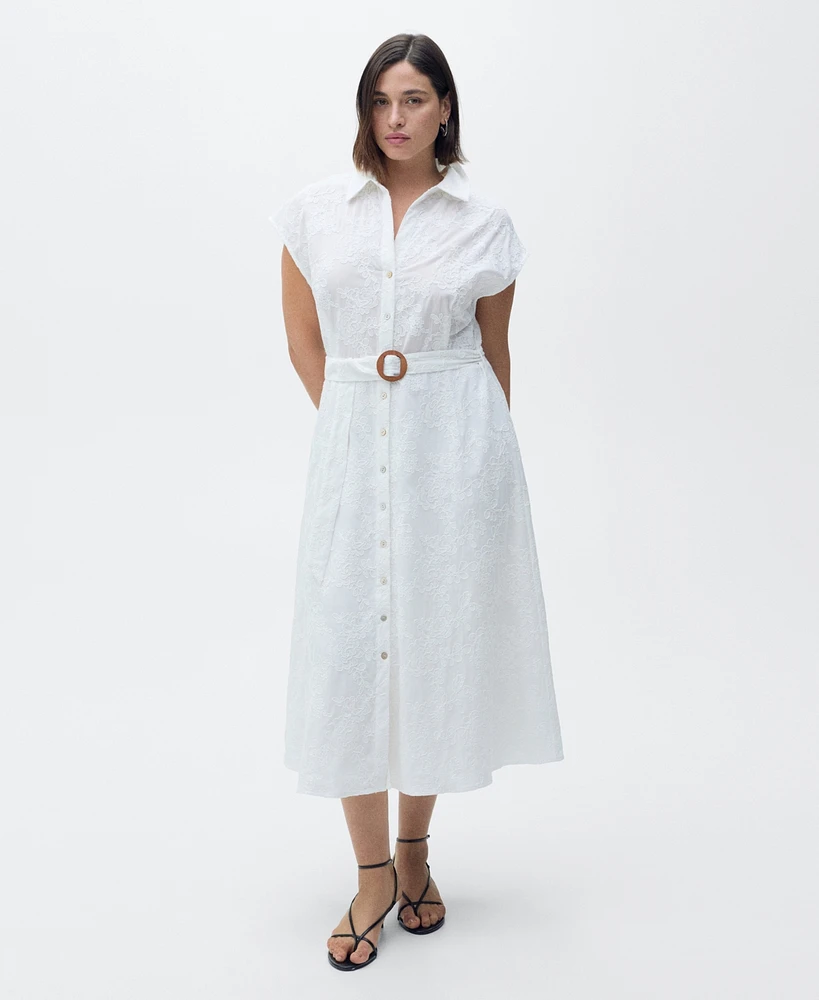 Mango Women's Belt Embroidered Shirt Dress