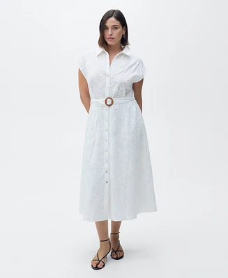Mango Women's Belt Embroidered Shirt Dress