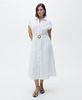 Mango Women's Belt Embroidered Shirt Dress