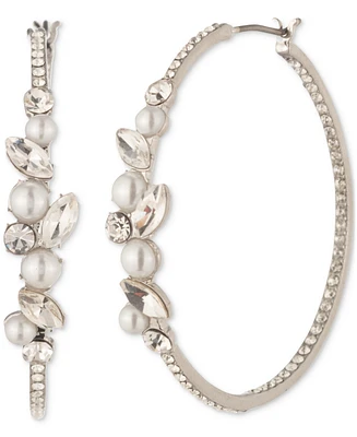 Givenchy Silver-Tone Medium Crystal & Imitation Pearl Hoop Earrings, 1.57"