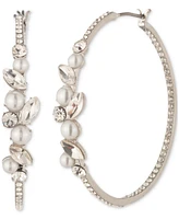 Givenchy Silver-Tone Medium Crystal & Imitation Pearl Hoop Earrings, 1.57"