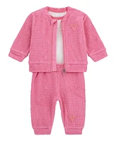 Guess Baby Girls 3-Piece Long Sleeve Bodysuit, Jacquard Zip-Up Sweatshirt, and Pants Set