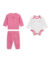 Guess Baby Girls 3-Piece Long Sleeve Bodysuit, Jacquard Zip-Up Sweatshirt, and Pants Set