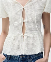 Mango Women's Bow Closure Textured Blouse