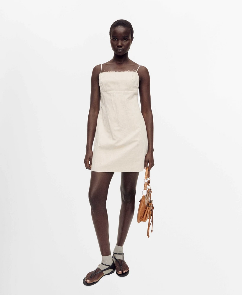 Mango Women's Frayed Neckline Cotton Dress