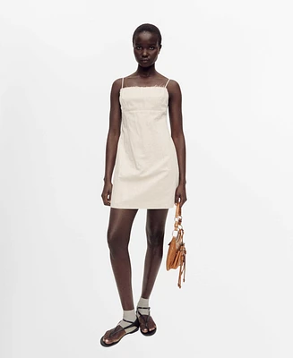 Mango Women's Frayed Neckline Cotton Dress