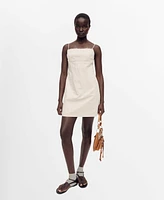 Mango Women's Frayed Neckline Cotton Dress